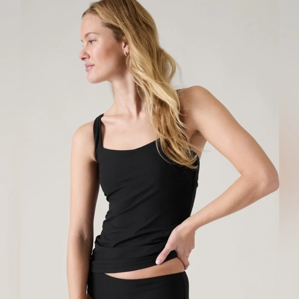 NWT! Athleta Black Square Neck Rib Bra Cup Tankini - Size 36D/DD 🏝️ - Picture 1 of 8